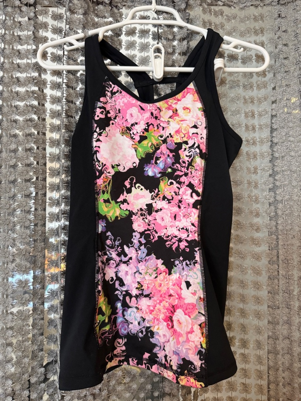 Black Tank with Pink Floral Center Panel